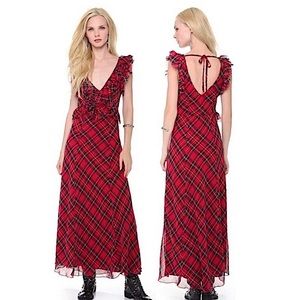 Free People Red Plaid Maxi Dress